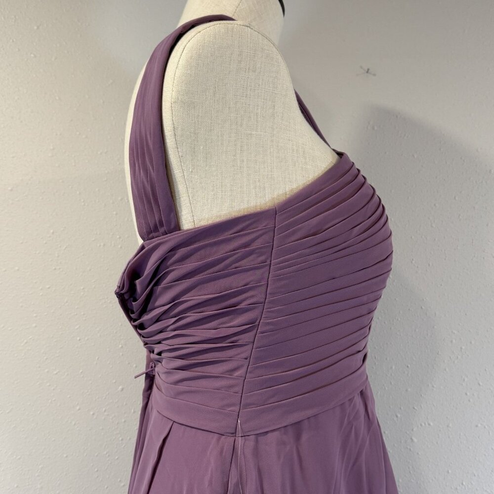 Azazie Kaleigh Bridesmaid Pleated Chiffon Dress Full Length Wisteria Custom NWT - Picture 9 of 15